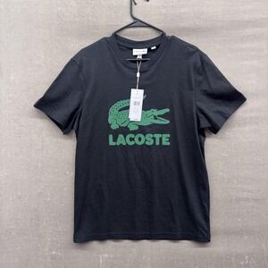Lacoste Shirt Mens Large Black Green Croc Logo Graphic Tee Regular Fit Cotton